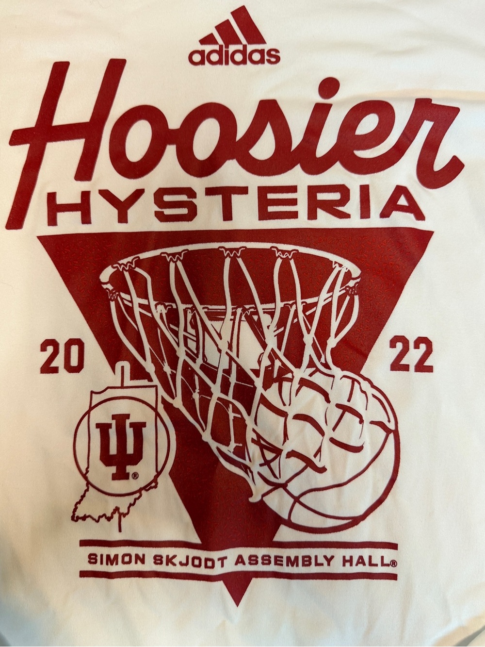 Adidas Hoosier Hysteria Long Sleeve Shirt Mens 2XL White Red Indiana Basketball